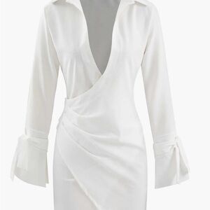 Elegant White Draped Mini Dress